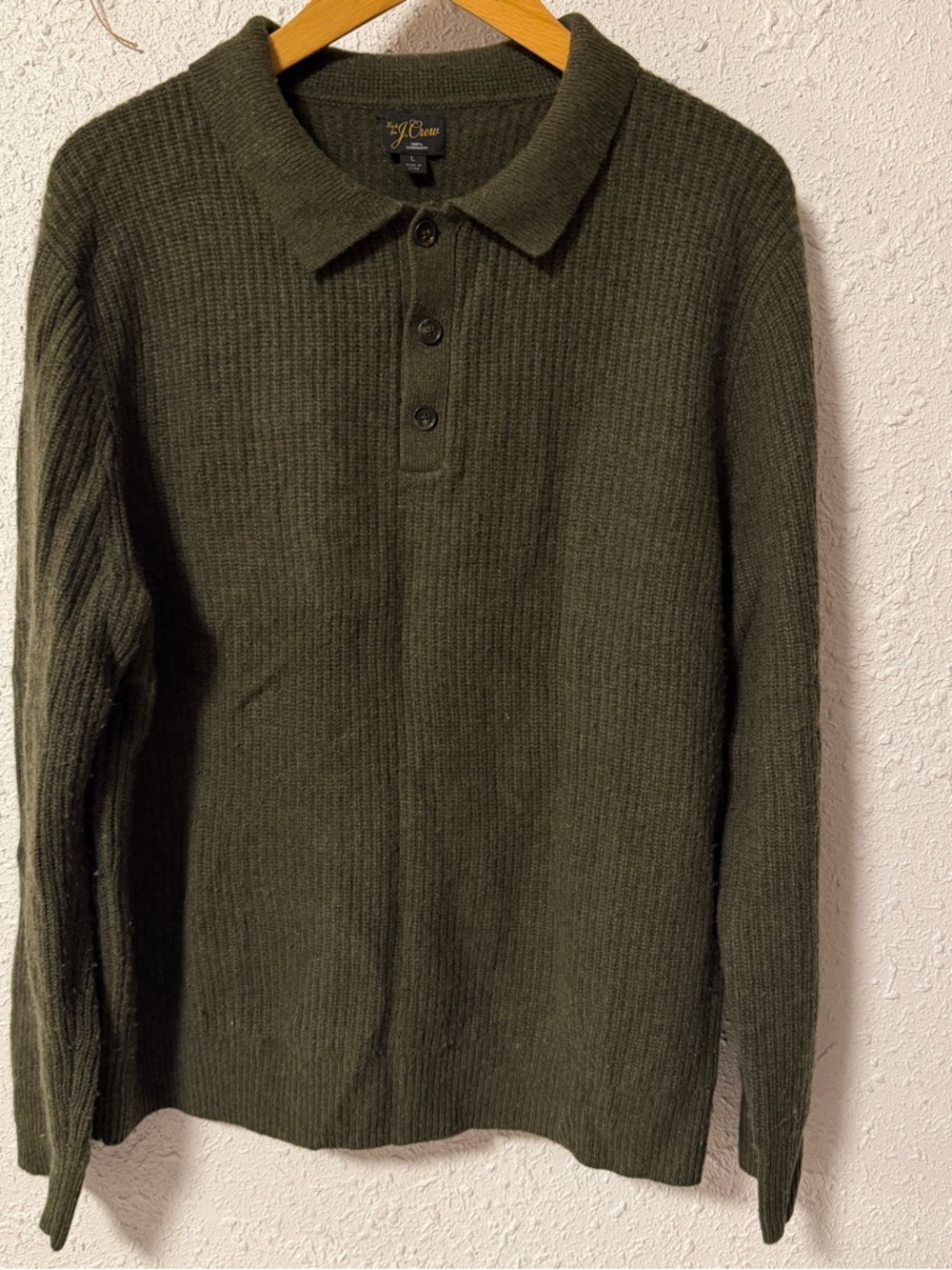 J. Crew Olive Green Ribbed Polo Sweater Cashmere large